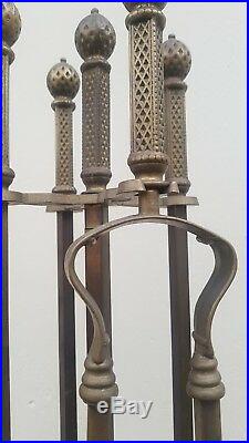 Antique 1800's Brass Fire Place Set Tools