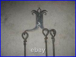 Antique 1908 Wrought Iron 6-Piece FIREPLACE TOOL SET Wall Hung. Beautiful Patina