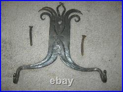 Antique 1908 Wrought Iron 6-Piece FIREPLACE TOOL SET Wall Hung. Beautiful Patina