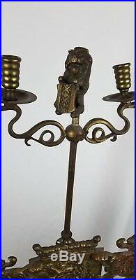 Antique 19th Century Dutch Brass Fireplace Tool Set RS