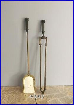 Antique 19th century burnished brass fire tools set