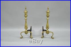 Antique 3 Pc. Set Brass French Style Paw Feet Fireplace Mantle Tools Andirons