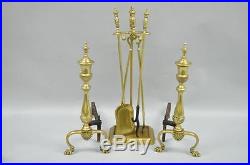 Antique 3 Pc. Set Brass French Style Paw Feet Fireplace Mantle Tools Andirons