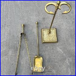 Antique 3-Piece American Brass and Iron Fireplace Tool Set c. 1880