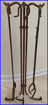 Antique 4 Piece Copper 34Fireplace Tool Set See Photos Unique Mint