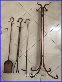 Antique 4 Piece Copper 34Fireplace Tool Set See Photos Unique Mint