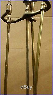 Antique 4-pc Howes Foundry Boston Brass Urn Top Neoclassical Fireplace Tool Set