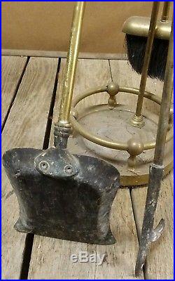 Antique 4-pc Howes Foundry Boston Brass Urn Top Neoclassical Fireplace Tool Set