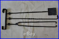Antique 4 piece Hand Forged Wrought Iron Fireplace Tool Set