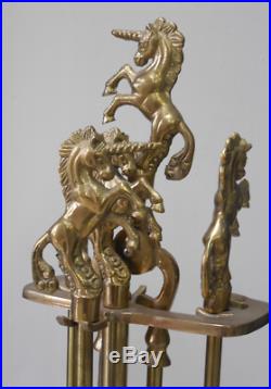 Antique 5 Pc. Brass Unicorn Fireplace Tool Set