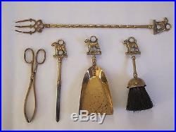 Antique Airedale 5 pc Brass Fireplace/Coal Stove Tool Set withBase