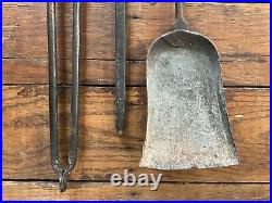 Antique American Companion Fire Tool Set Brass & Steel, Marble Base, Early 1800
