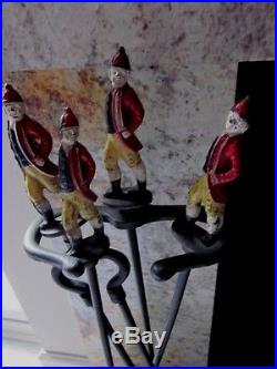 Antique American Revolution Hessian Soldiers Andirons & Fireplace Tool Set RARE