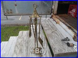 Antique Art Deco Brass Footed Base Fireplace Tool Set 6 Pieces Total No Broom