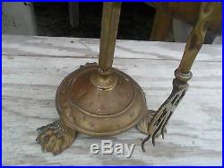 Antique Art Deco Brass Footed Base Fireplace Tool Set 6 Pieces Total No Broom