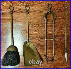 Antique Art Deco English Hand Forged 22.5 Brass 5-Piece Fireplace Tools Set