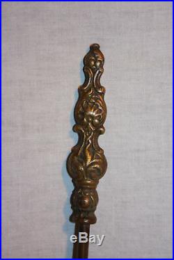 Antique Art Nouveau Shells DEEP Cast Brass Fireplace Tool Set Shovel Pick Tongs