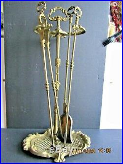 Antique Art Nouveau Solid Brass/bronze-ornate Fireplace Tools 4 Pcs. Set-stunning