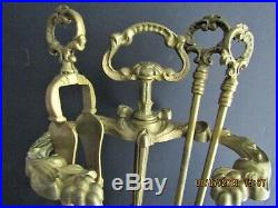 Antique Art Nouveau Solid Brass/bronze-ornate Fireplace Tools 4 Pcs. Set-stunning