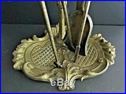 Antique Art Nouveau Solid Brass/bronze-ornate Fireplace Tools 4 Pcs. Set-stunning