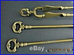 Antique Art Nouveau Solid Brass/bronze-ornate Fireplace Tools 4 Pcs. Set-stunning