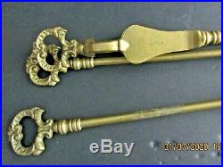 Antique Art Nouveau Solid Brass/bronze-ornate Fireplace Tools 4 Pcs. Set-stunning