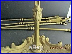 Antique Art Nouveau Solid Brass/bronze-ornate Fireplace Tools 4 Pcs. Set-stunning