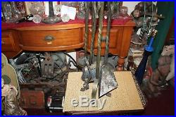 Antique Arts & Crafts Fireplace Tool Kit Set Iron Metal 5 Pieces
