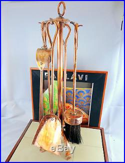 Antique Arts & Crafts Hand Wrought Forged Copper Poker Fire Fireplace Tool Set