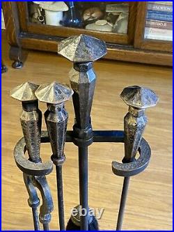 Antique Arts & Crafts Mission Bradley Hubbard Fireplace Tool Set With Stand Nice