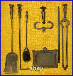 Antique Arts & Crafts Mission Bradley Hubbard Fireplace Tool Set With Stand Nice