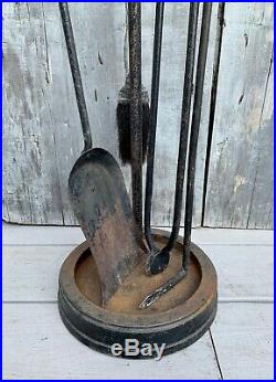 Antique Arts and Crafts Bradley & Hubbard Iron Fireplace Tools Set ORIGINAL 1880