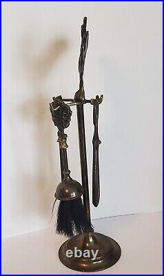 Antique Brass Coal Fireplace Tool Set Chicken Theme 4 PC English 18'' Vintage