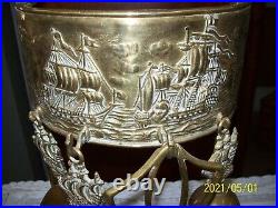 Antique Brass English Coal Nautical Theme Fireplace Set 4 Piece Tools