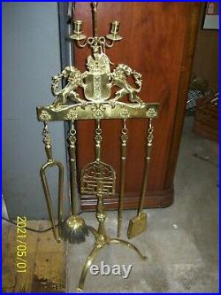 Antique Brass Fireplace Set 5 Piece Tools