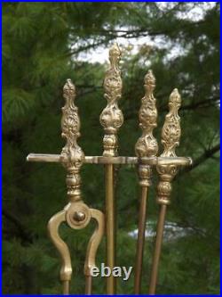 Antique Brass Fireplace Tool Set Art Nouveau 5 Piece