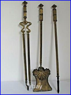 Antique Brass Fireplace Tool Set Classic English Style