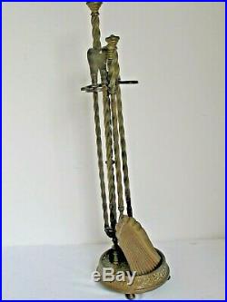 Antique Brass Fireplace Tool Set with Holder Classic English Set