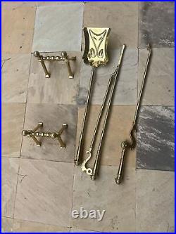 Antique Brass Fireplace Tools With Firedogs Piece Set