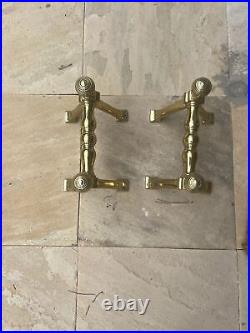 Antique Brass Fireplace Tools With Firedogs Piece Set