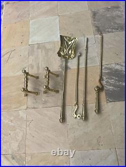 Antique Brass Fireplace Tools With Firedogs Piece Set