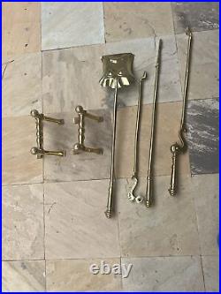 Antique Brass Fireplace Tools With Firedogs Piece Set