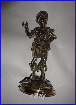 Antique Brass Highland Figurine Coal Stove Fireplace Tool Set Holder