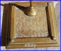 Antique Brass/Iron Fireplace 4 Piece Tool Set/Ornate Hammered Weighted Stand