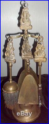 Antique Brass Miniature Fireplace Tool Set Mayflower Nautical Made in England R6