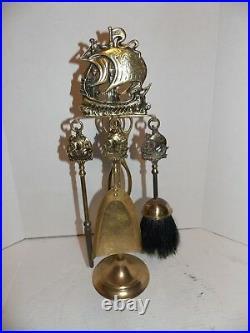 Antique Brass Sailing Ship Fire Place Tool Set, 19'' Tall, Very Nice