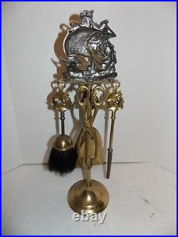 Antique Brass Sailing Ship Fire Place Tool Set, 19'' Tall, Very Nice