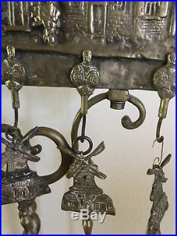 Antique Brass WINDMILL Victorian Rustic Fireplace Tool Set DUTCH Ca 1900