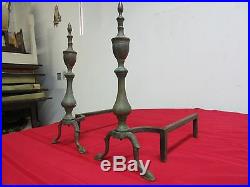 Antique Brass Williamsburg Style Finials Fire Place Tools Firedogs Andirons Set