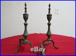 Antique Brass Williamsburg Style Finials Fire Place Tools Firedogs Andirons Set